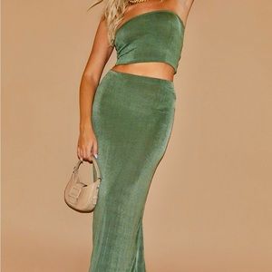 Pretty Little Thing Khaki skirt and bralette